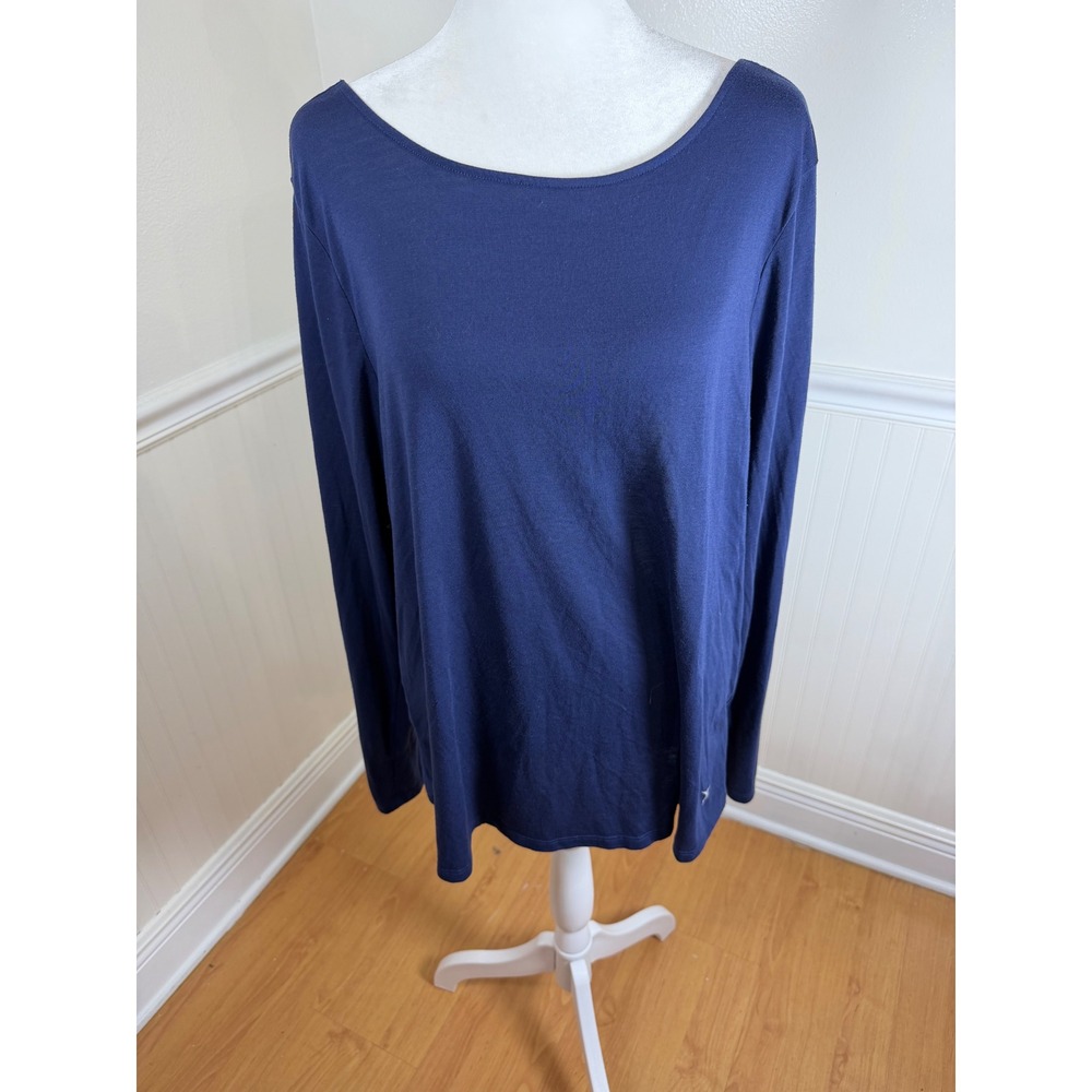 Old Navy Open Back Twist Knot Top Women XL Navy Blue Long Sleeve Draped Jersey